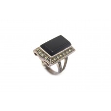 Sterling silver 925 Women's ring Marcasite black onyx stone size 19